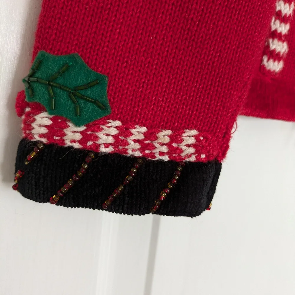 Vintage Berek Womens Red Christmas Sweater M Snowman Beaded Sequin Statement M - Picture 9 of 11